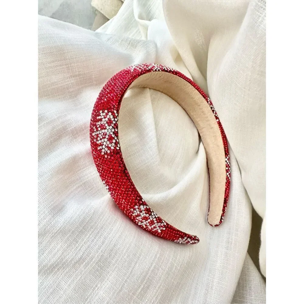 Bright red Christmas snowflake rhinestone headband